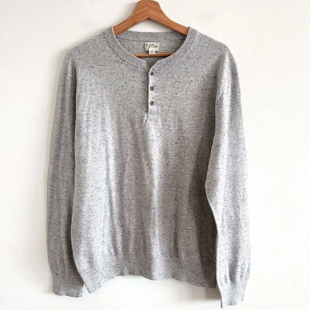 J. Crew Cotton-silk Donegal tweed light gray henley lightweight Sweater XL